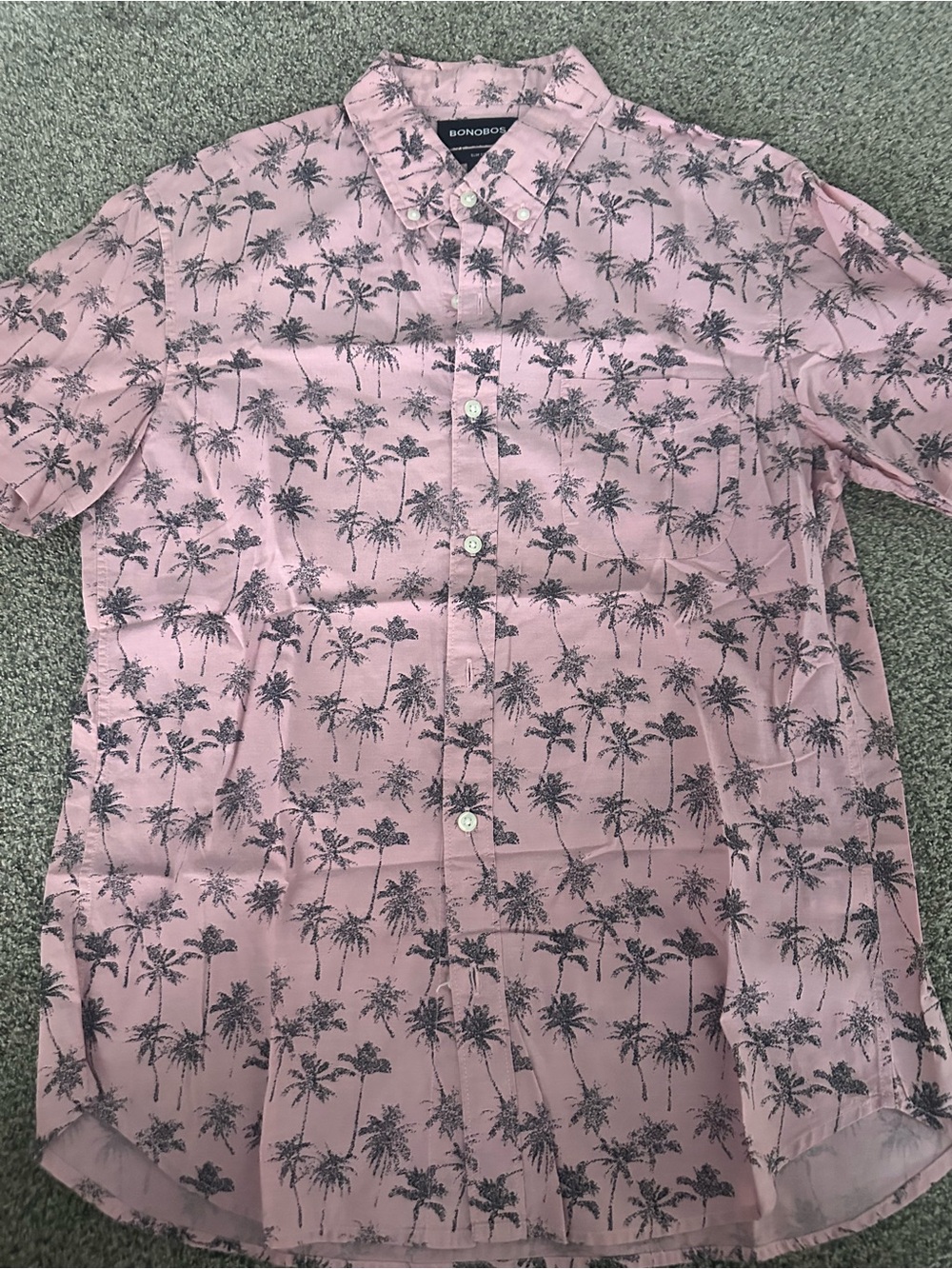 Bonobos Pink Palm-Print Short Sleeve Button-Down